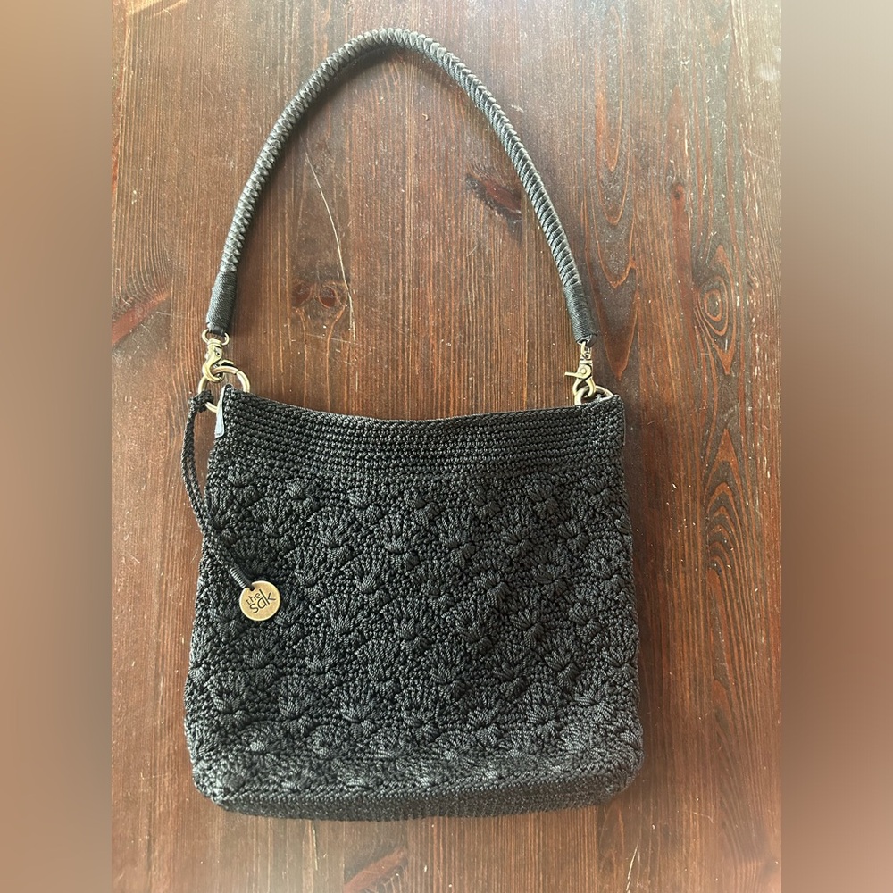 Vintage (90s) The SAK Shoulder Crochet Knit Black bag